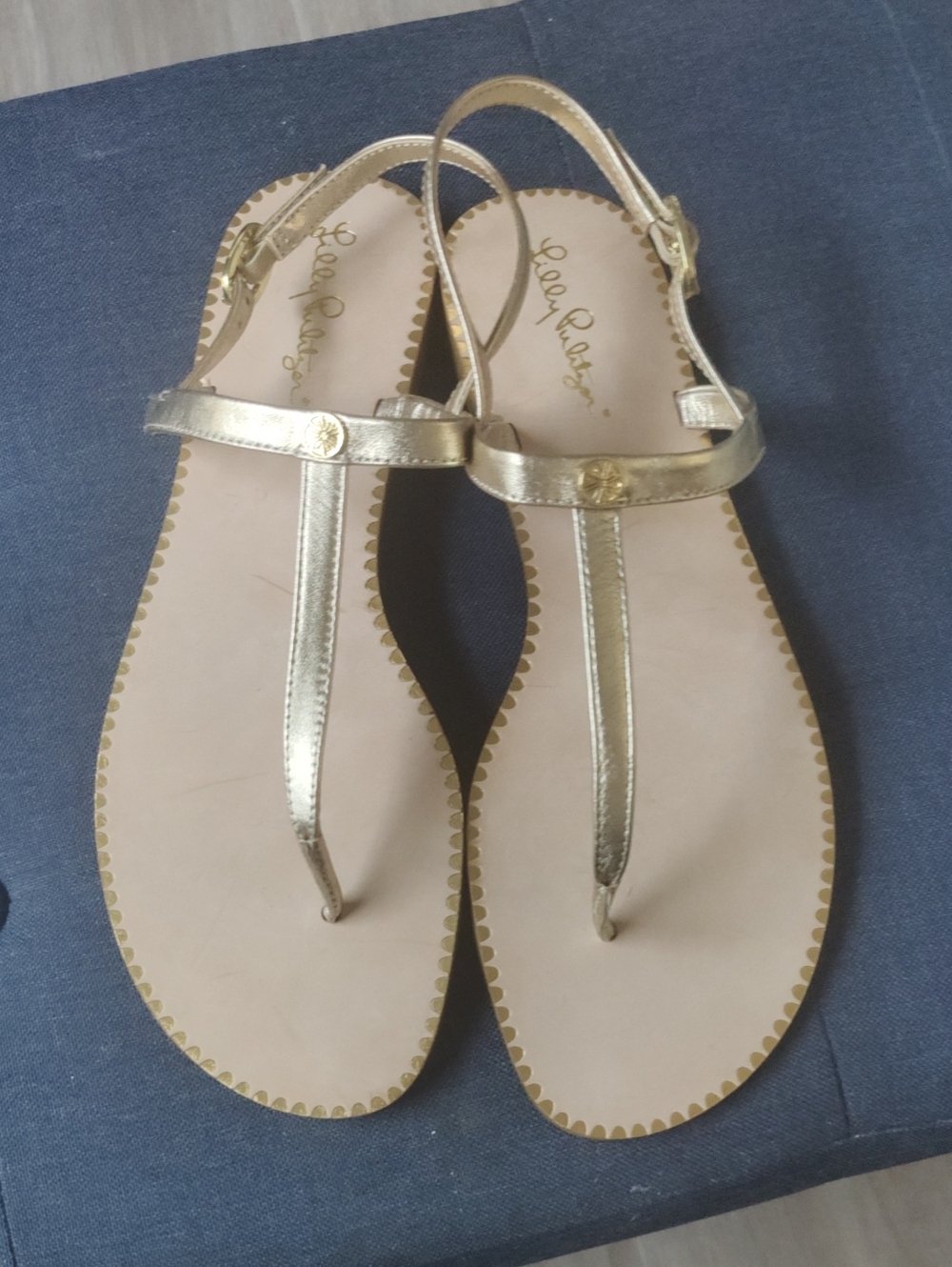 Lilly Pulitzer Gold Leather Strap Thong Sandals NWT